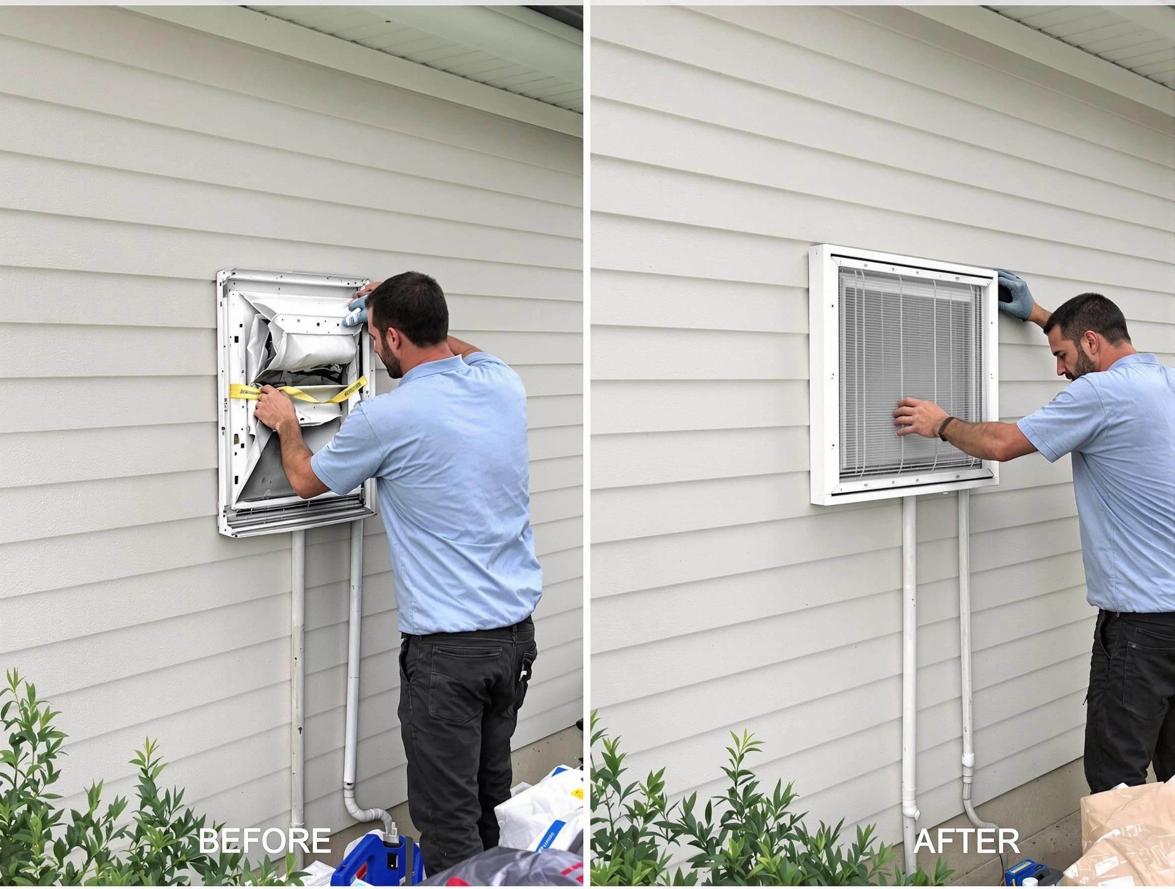 Cottonwood Heights Dryer Vent Cleaning technician installing high-quality dryer vent cover at a residential property in Cottonwood Heights