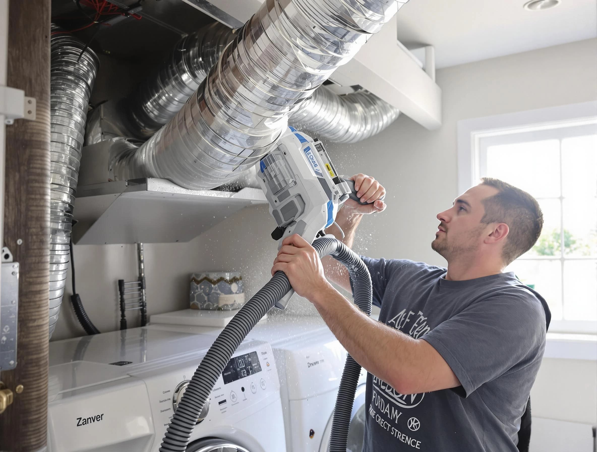 Cottonwood Heights Dryer Vent Cleaning specialist cleaning deep within a dryer vent duct system in Cottonwood Heights